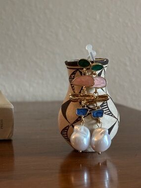 Costume pearl dangle earrings layered earrings free people style